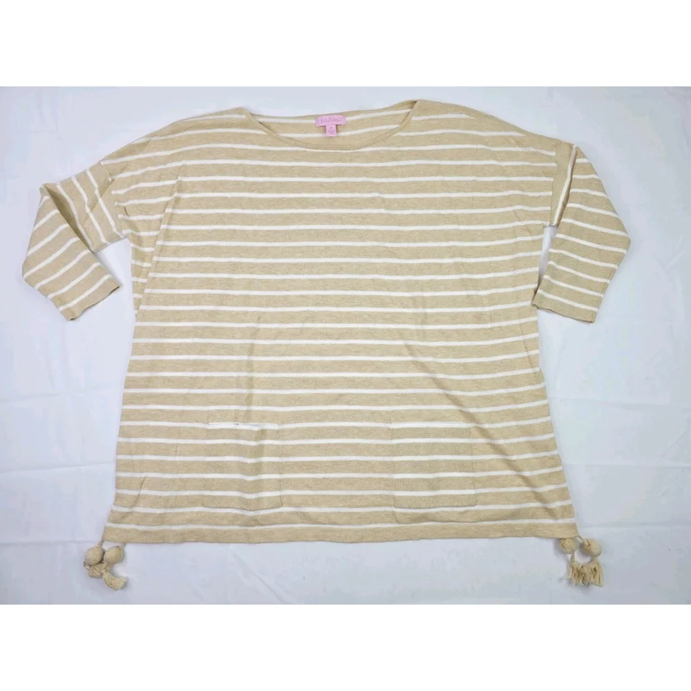 Lilly Pulitzer Women’s Elba Coolmax Sweater Coastal Shell Striped Beige Boho Med